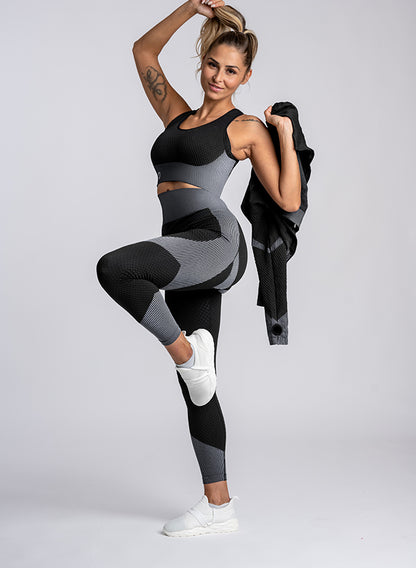 Megasstic valkyrie grey top, jacket and leggings one leg up